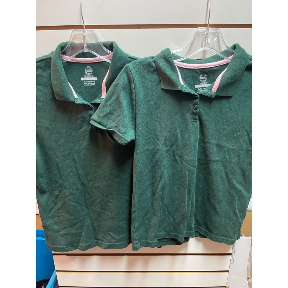 Two Girls Green Collared Uniform Shirts Size XL